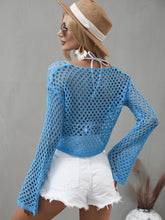Load image into Gallery viewer, Bali Openwork Flare Sleeve Cropped Cover Up