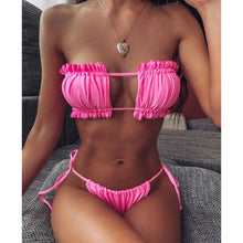 Load image into Gallery viewer, Margie Pleated Bandeau Top Thong Bikini Set
