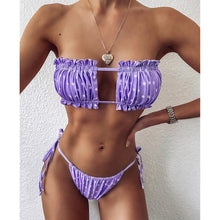 Load image into Gallery viewer, Margie Pleated Bandeau Top Thong Bikini Set
