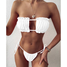 Load image into Gallery viewer, Margie Pleated Bandeau Top Thong Bikini Set
