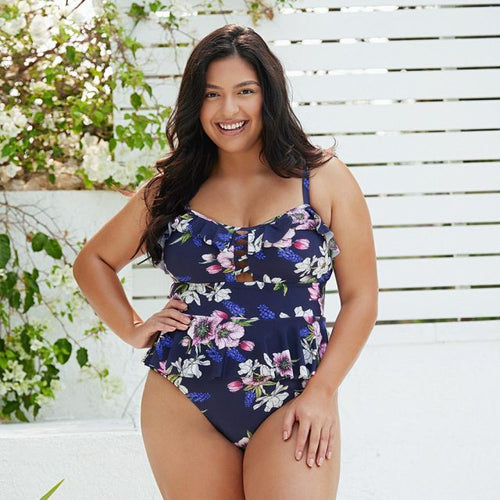 en voyage swim Esther Plus Size Purple Floral One Piece