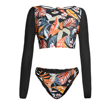 Load image into Gallery viewer, Surfs Up Tropical Back Tie Long Sleeve Low Waist Bikini
