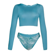 Load image into Gallery viewer, Surfs Up Tropical Back Tie Long Sleeve Low Waist Bikini
